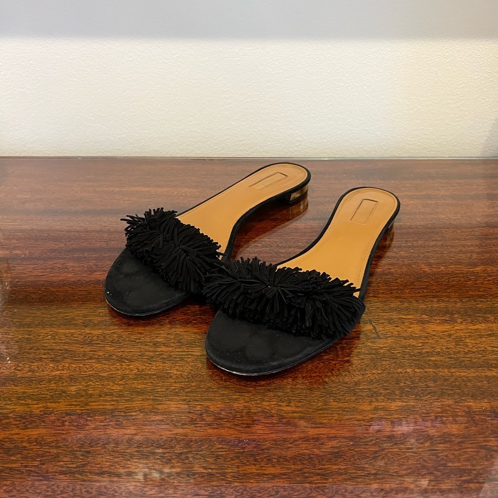 Aquazurra Wild Thing Fringed Suede Sandal Black